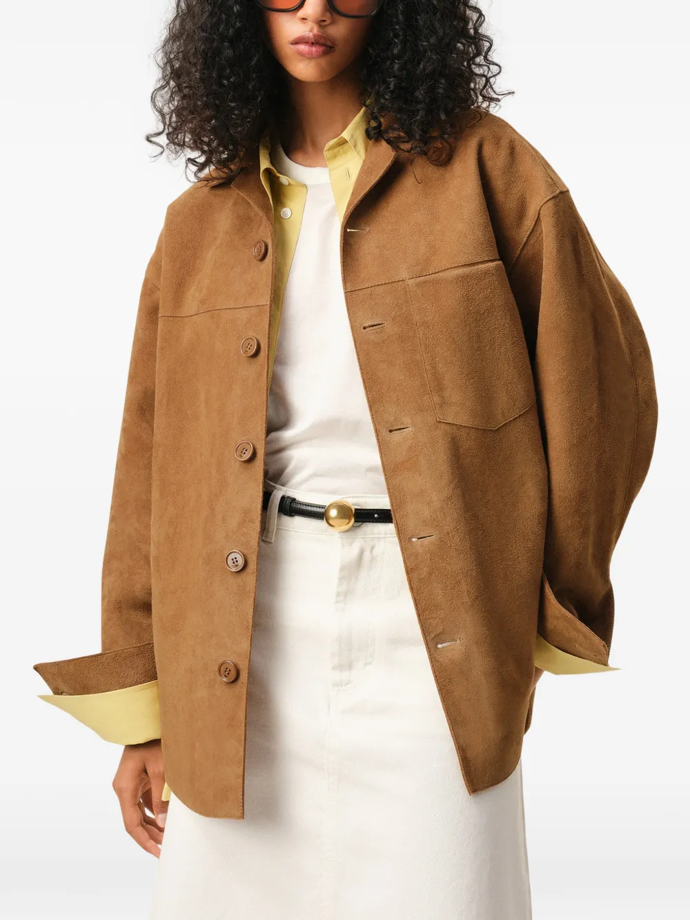  Ami Paris Goat Suede Buttoned Overshirt - Brown 