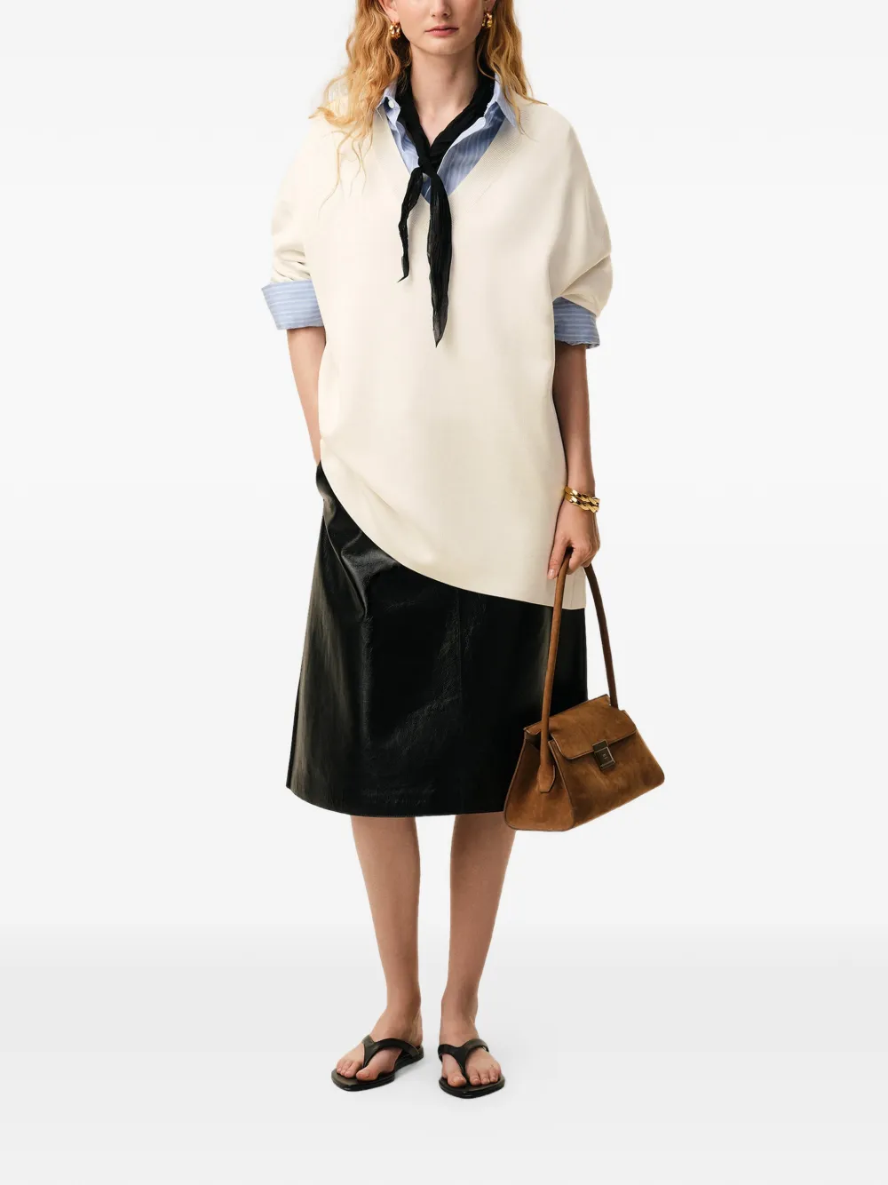  Ami Paris Short-sleeved V-neck Sweater - Neutrals 