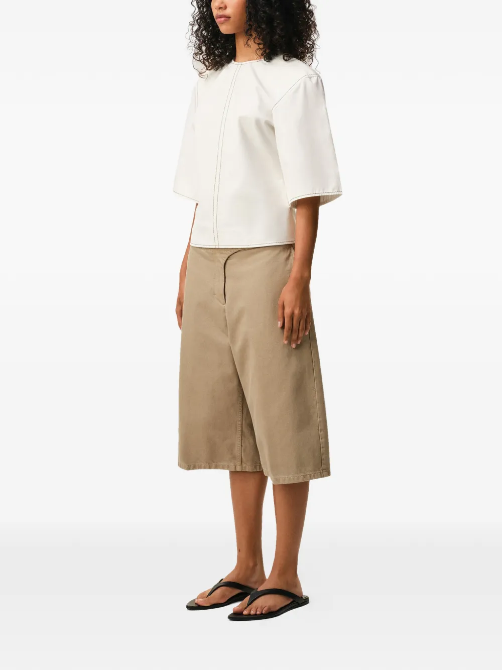  Ami Paris Short-sleeve Topstitches Top - Neutrals 