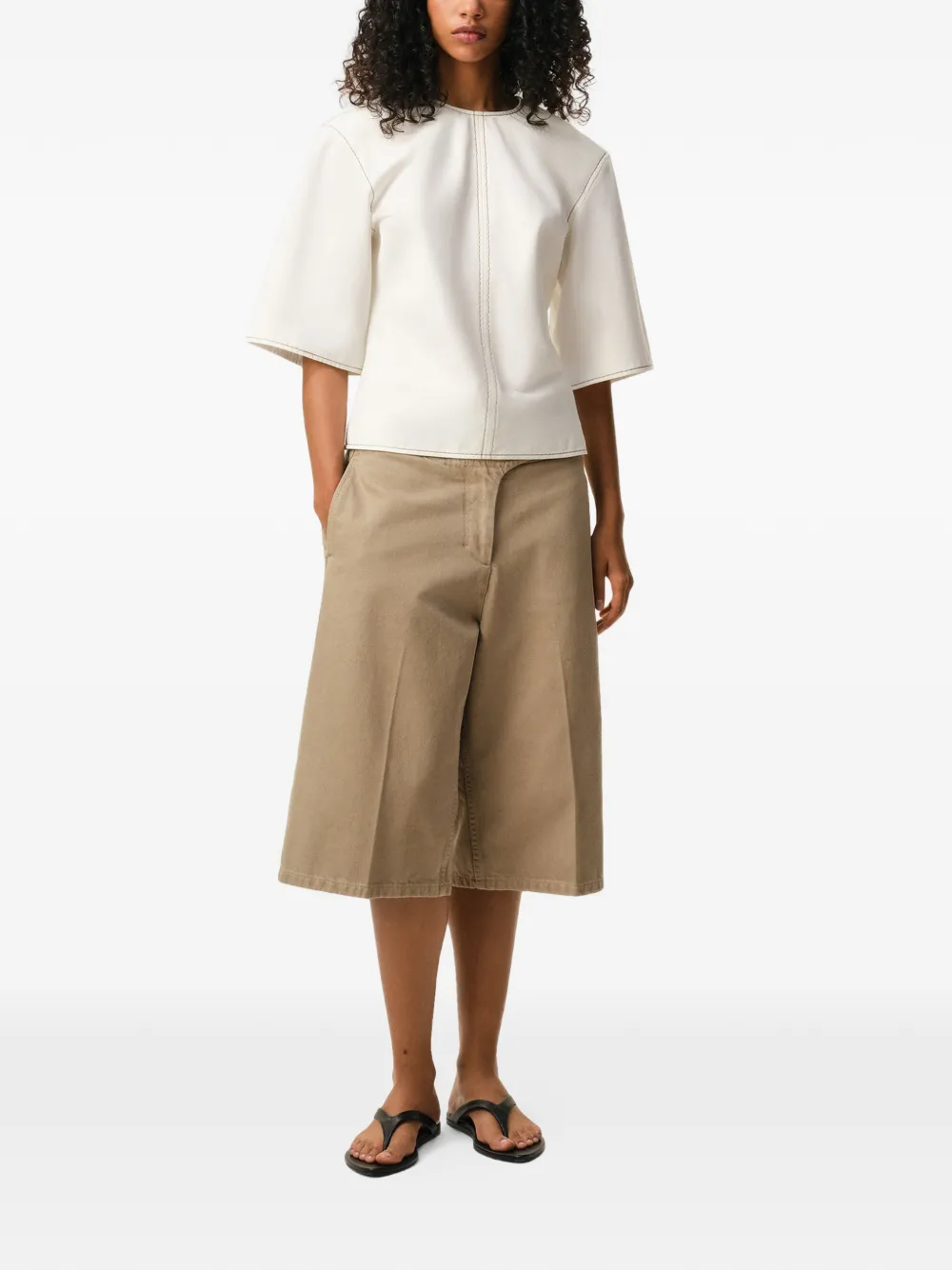  Ami Paris Short-sleeve Topstitches Top - Neutrals 