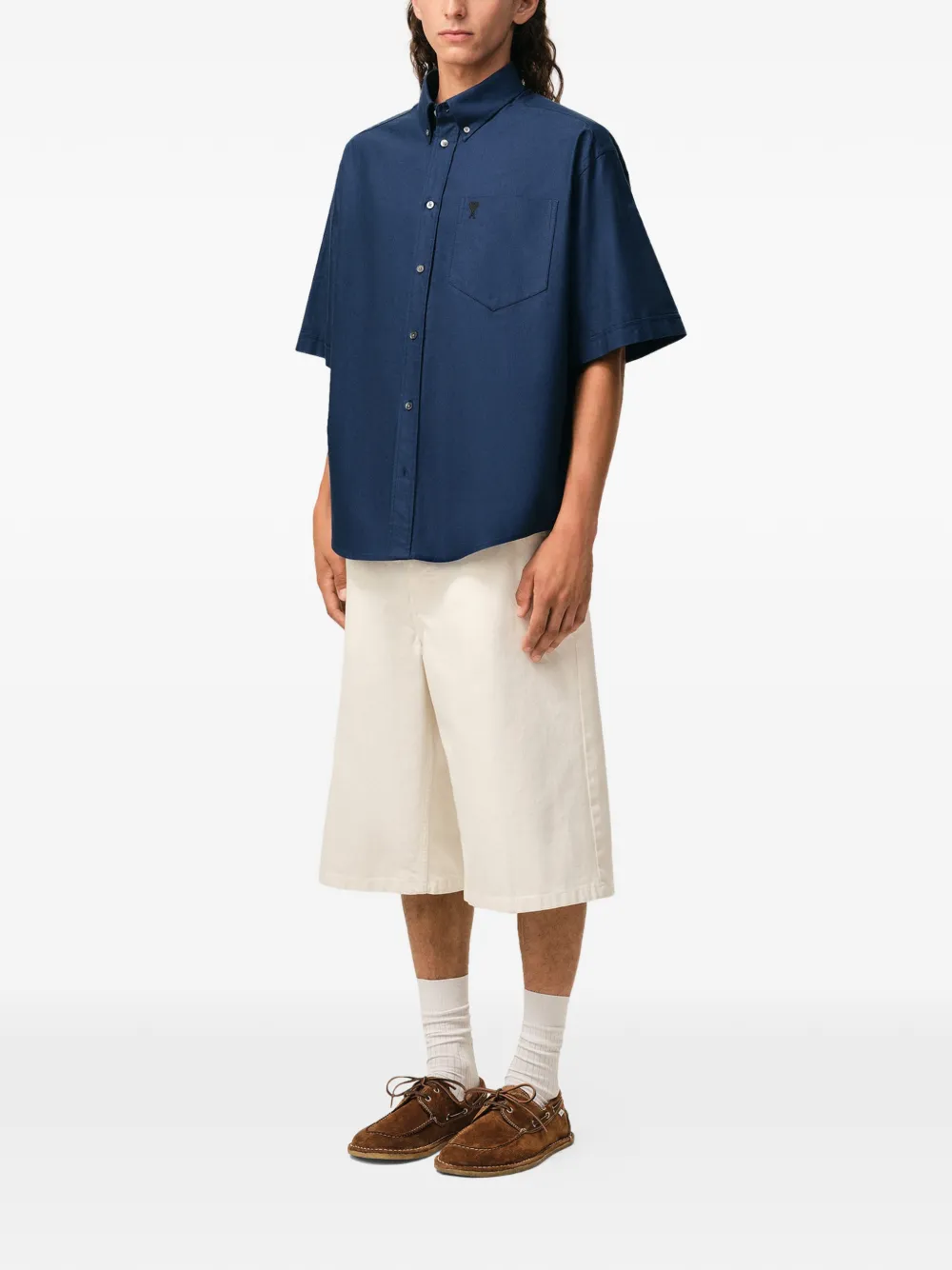 AMI Paris Overhemd met logo en korte mouwen Blauw