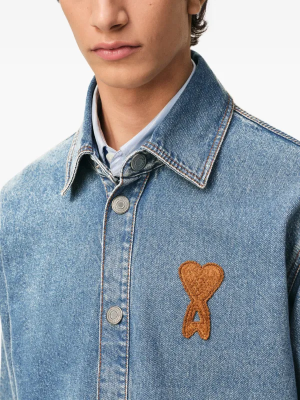 AMI Paris Ami De Coeur Denim Logo Overshirt | Blue | FARFETCH