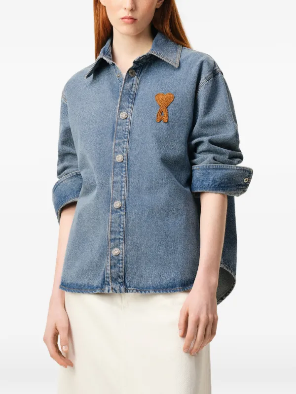 AMI Paris Ami De Coeur Denim Logo Overshirt | Blue | FARFETCH