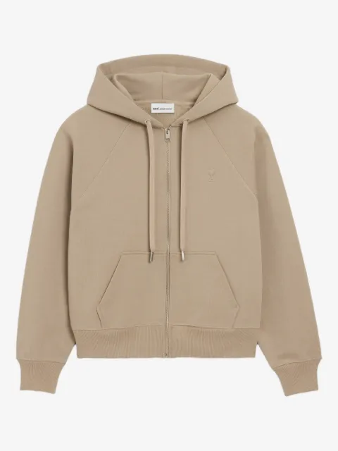 AMI Paris cotton embossed Ami De Coeur zipped hoodie