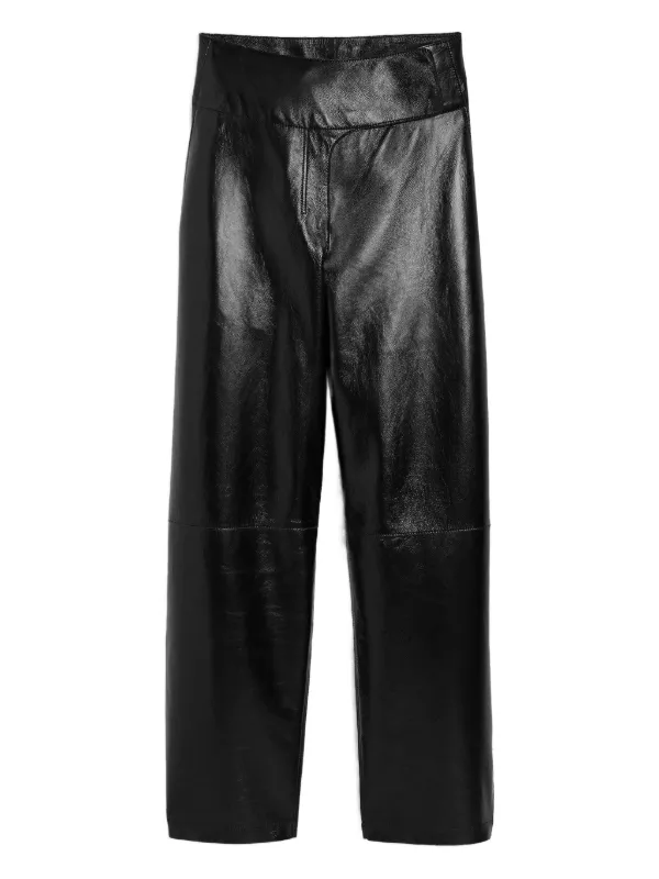 Ami Paris Lamb Leather Wrapped Belted Trousers in Black
