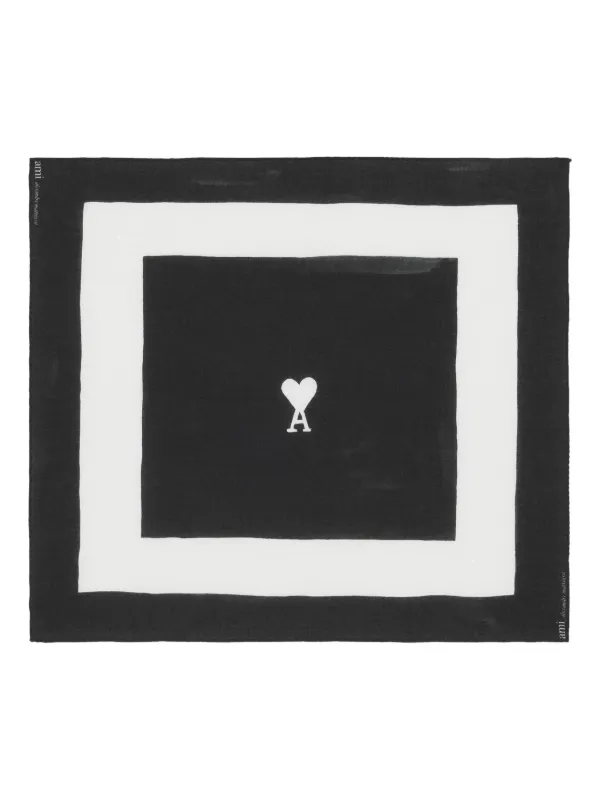 Ami Paris Ami De Coeur Printed Scarf in Black
