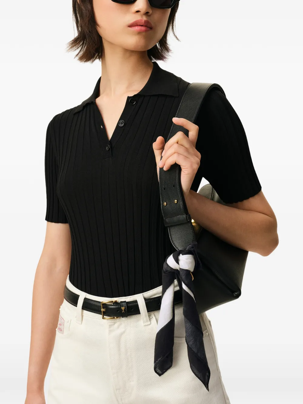 Ami Paris Ami De Coeur Printed Scarf in Black, view 4