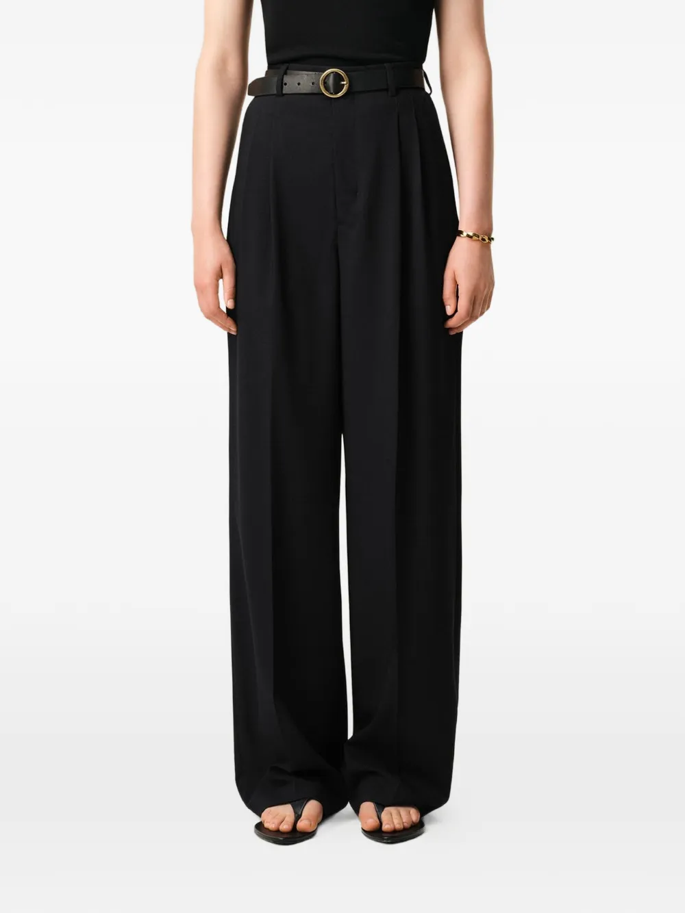 AMI Paris New Wool High Waist Wide Trousers in Black, view 4