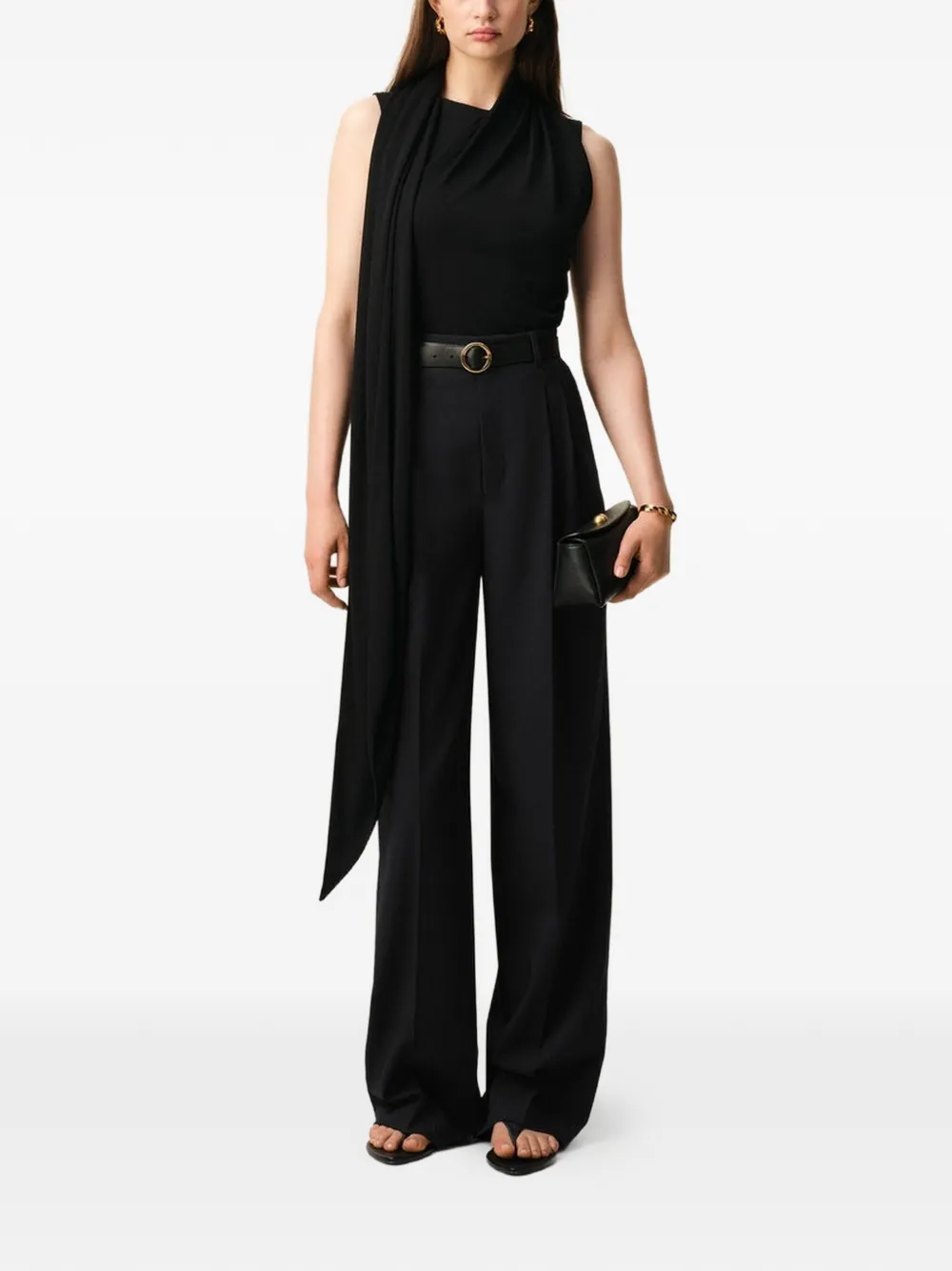 AMI Paris New Wool High Waist Wide Trousers in Black, view 2