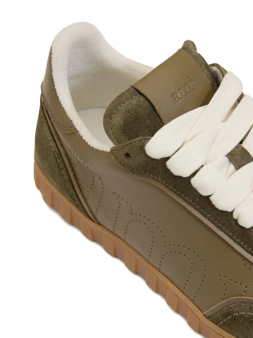 AMI Paris Step perforated-logo leather sneakers Groen
