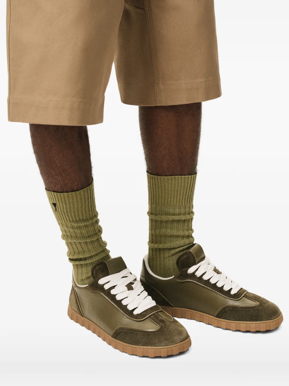 AMI Paris Step perforated-logo leather sneakers Groen