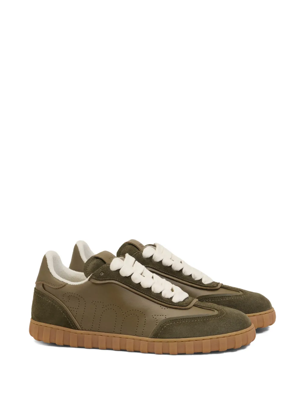 AMI Paris Step perforated-logo leather sneakers Groen
