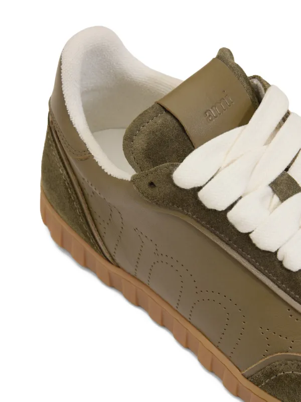 AMI Paris Step perforated-logo Leather Sneakers | Green | FARFETCH RO