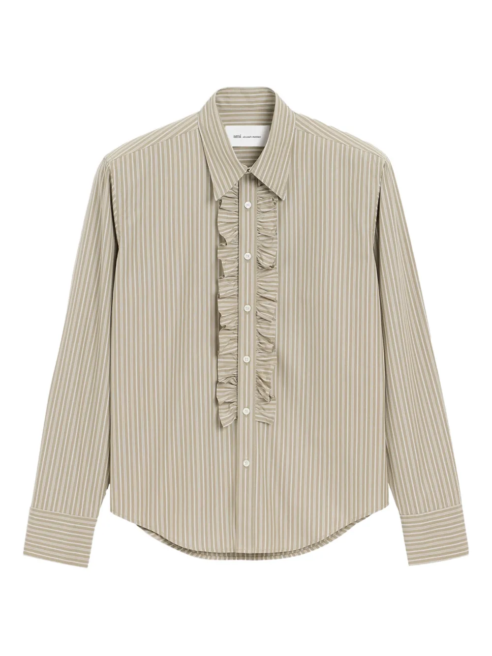AMI Paris ruffled-detail long-sleeve striped shirt – Neutrals