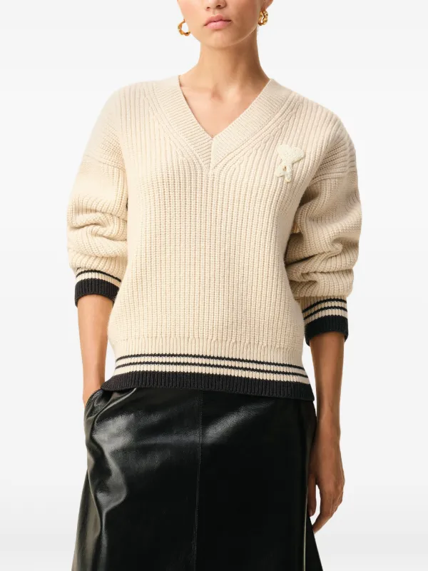 AMI Paris Suéter Ami De Coeur Com Gola V | Neutro | FARFETCH BR