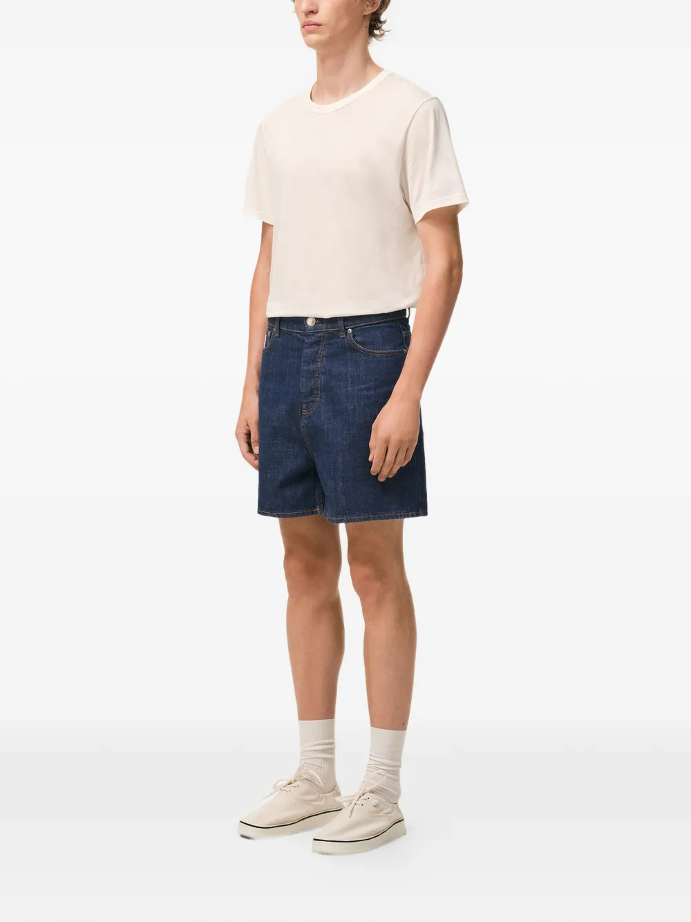 AMI Paris Denim shorts met Heritage label Blauw