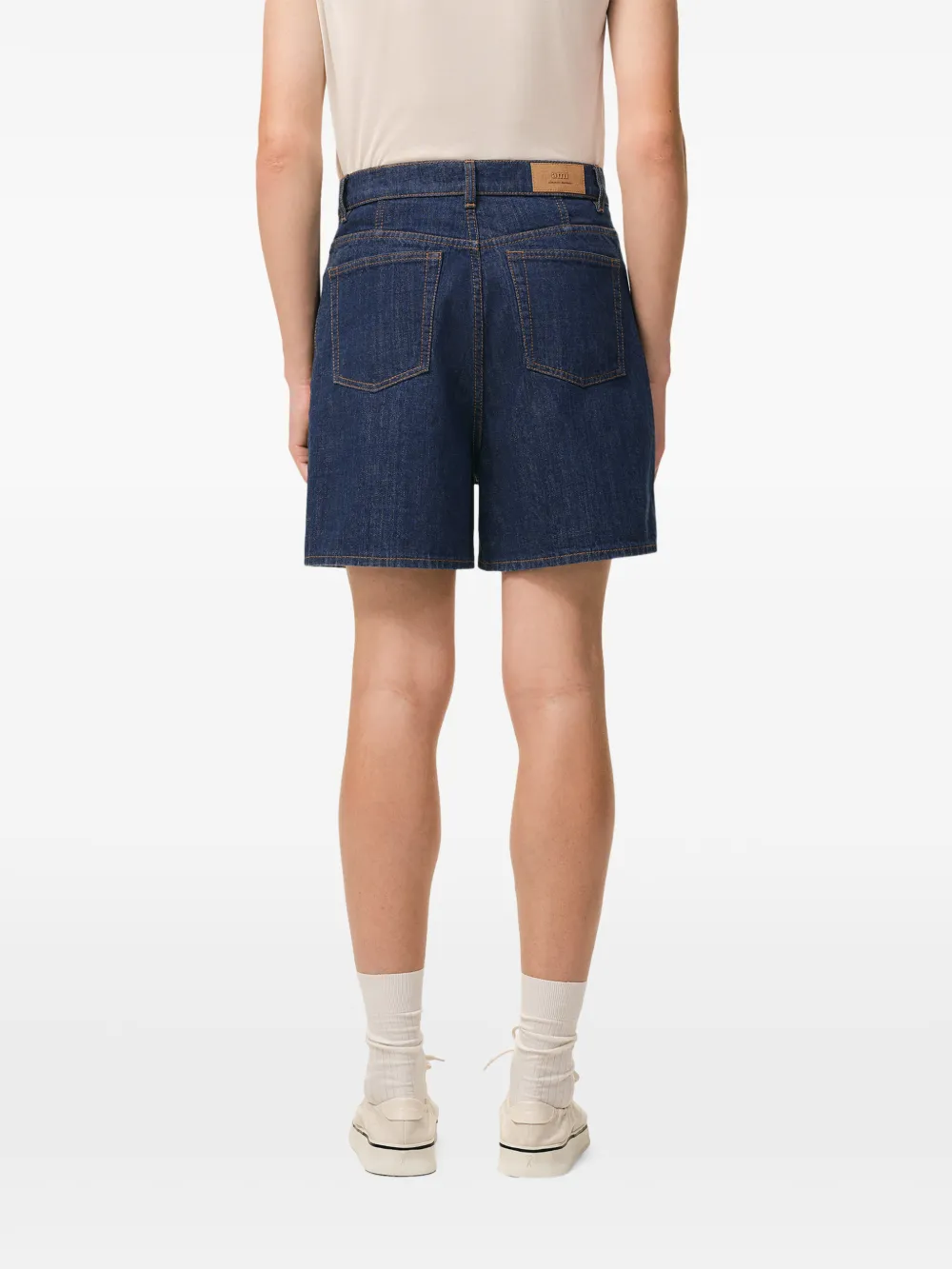 AMI Paris Denim shorts met Heritage label Blauw