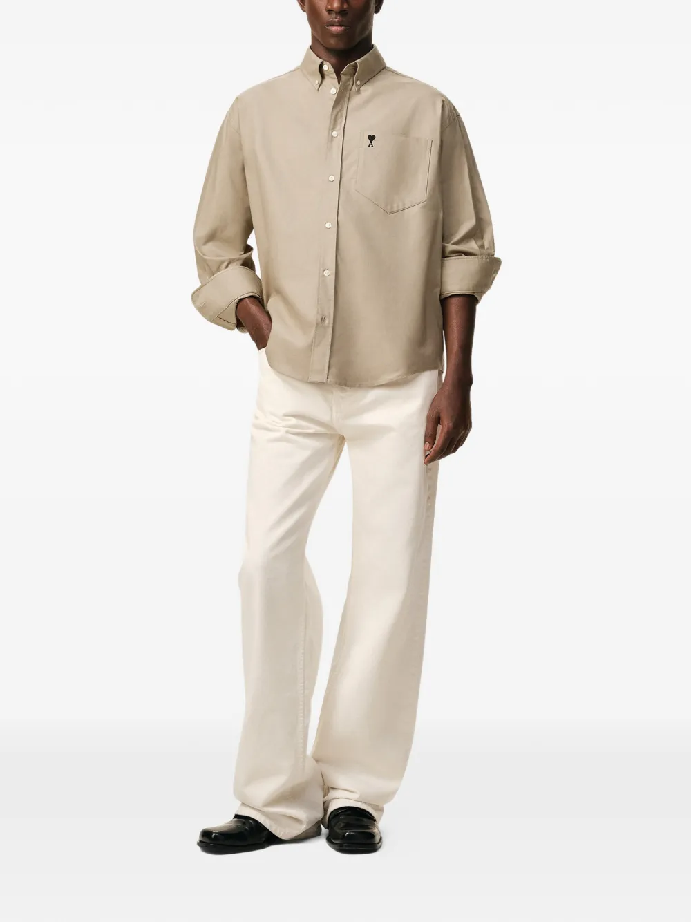 AMI Paris logo-embroidered shirt - Beige