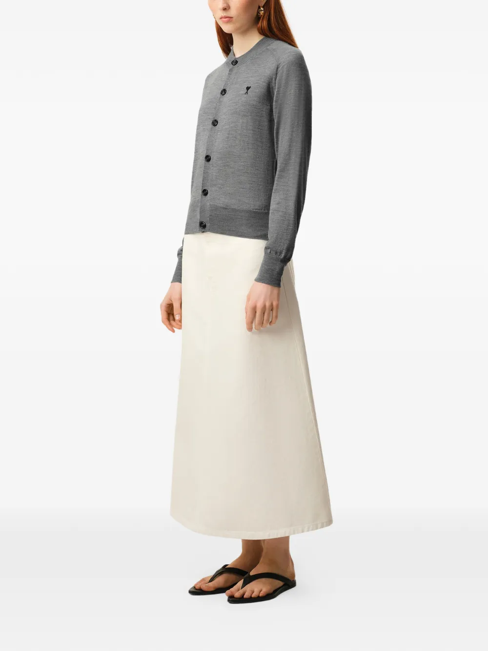  Ami Paris Cardigan Ami De Coeur Girocollo - Grigio 