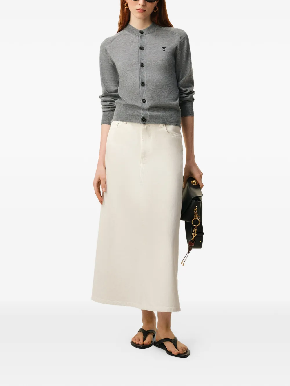  Ami Paris Cardigan Ami De Coeur Girocollo - Grigio 