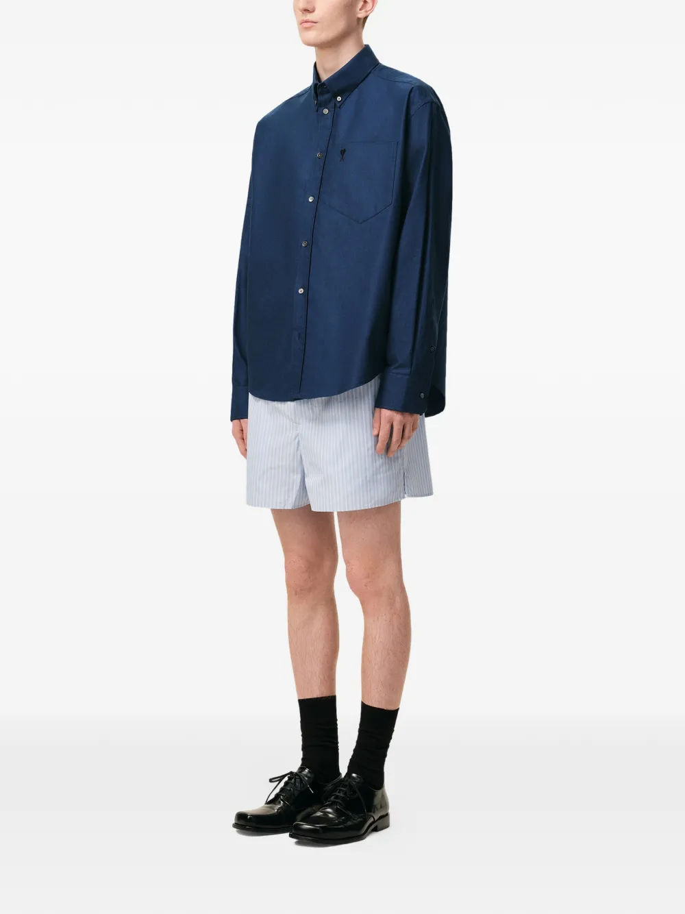 AMI Paris Overhemd met geborduurd logo Blauw