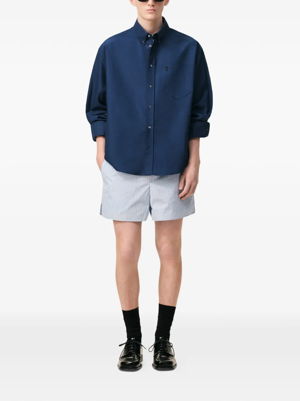 AMI Paris Overhemd met geborduurd logo - Blauw