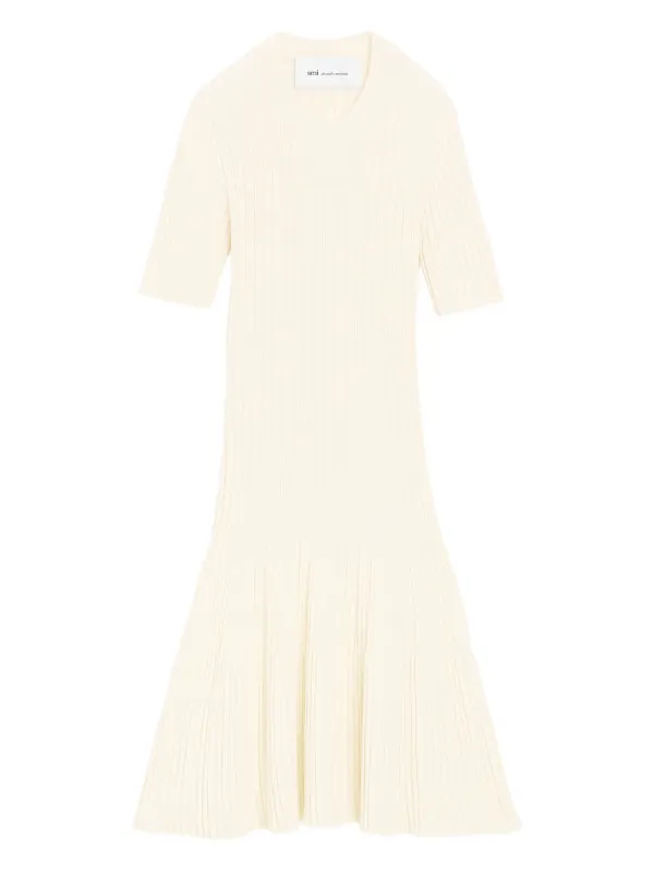 Ami Paris Knit Mini Godet Dress in Neutrals