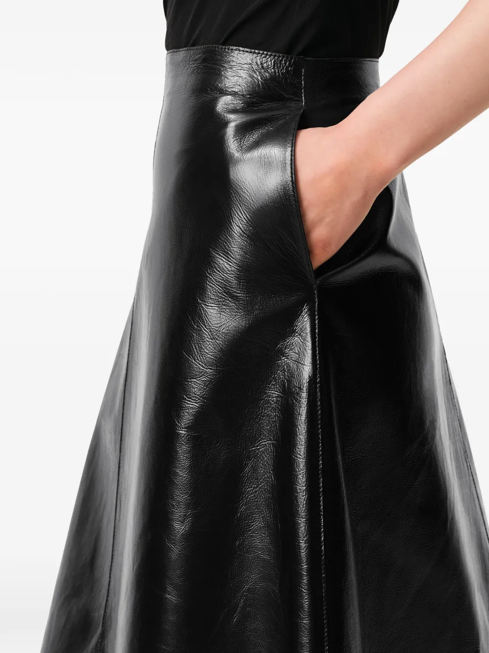 AMI Paris Lakleren midi-rok met A-lijn Zwart