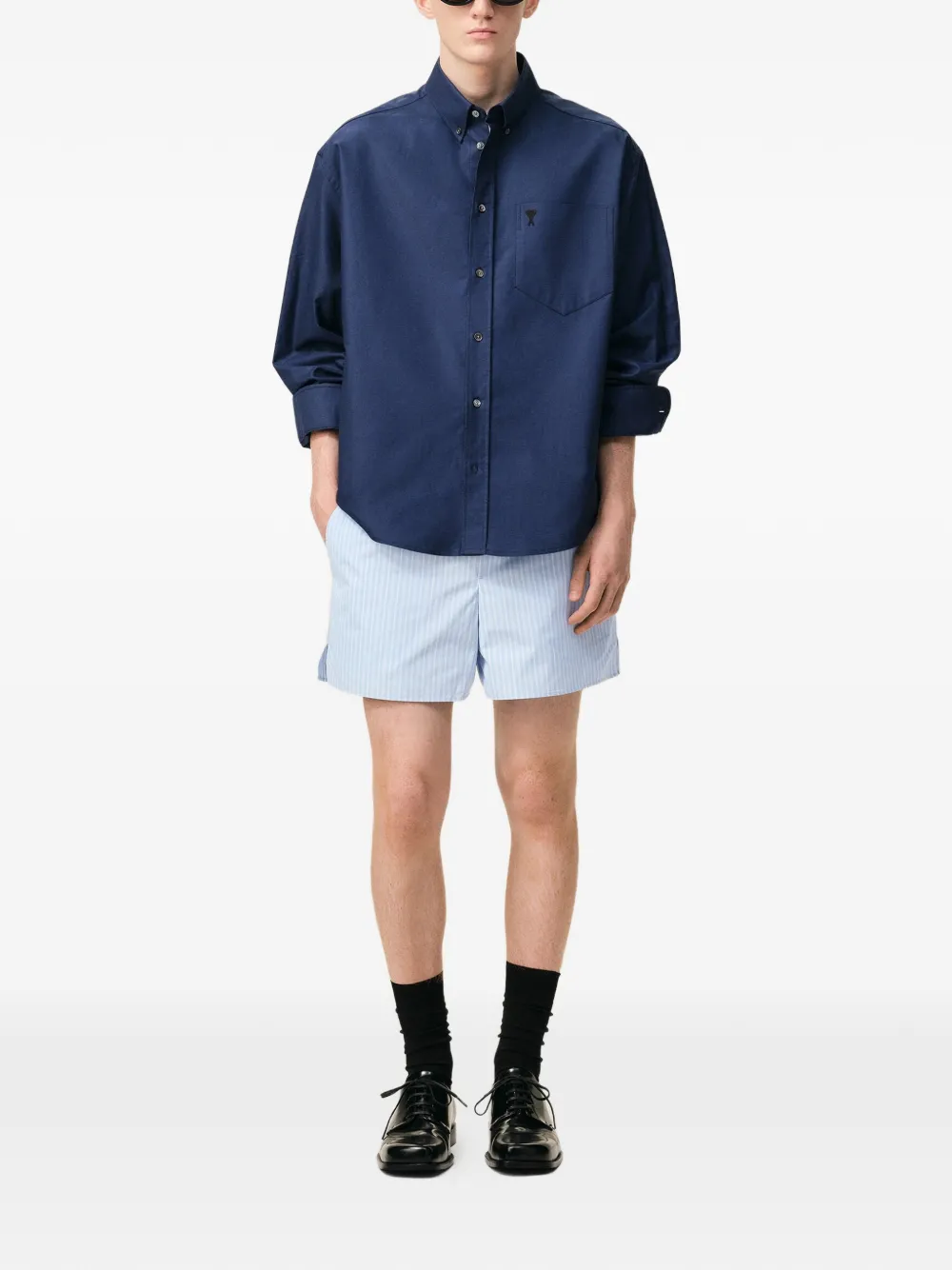 AMI Paris Elastische shorts met strepen Blauw