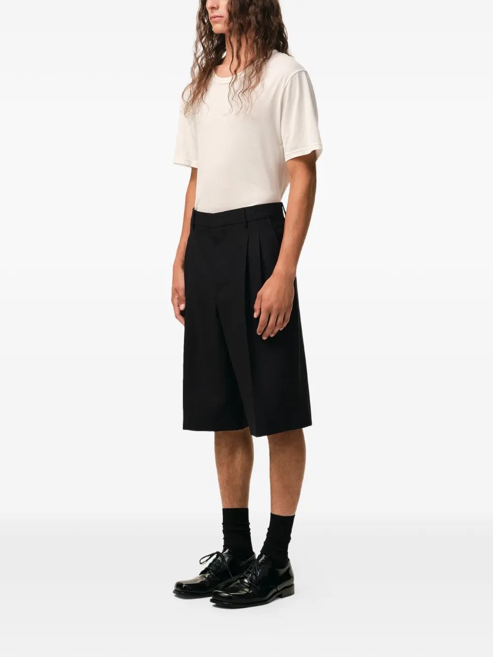 Ami Paris Bermuda Plissé à Taille Haute - Noir 