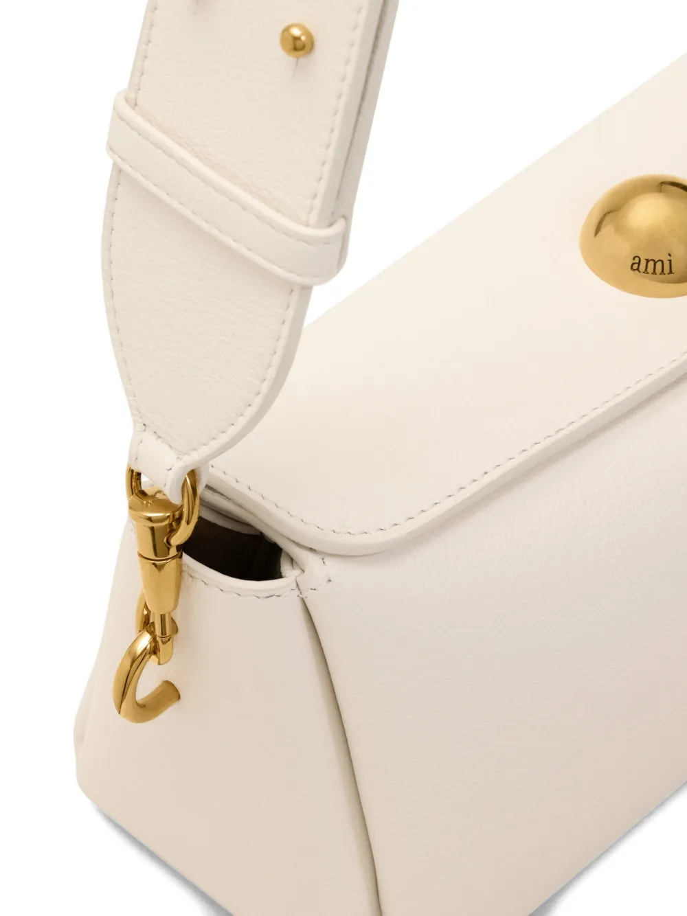 AMI Paris Carrousel leren mini-schoudertas Beige