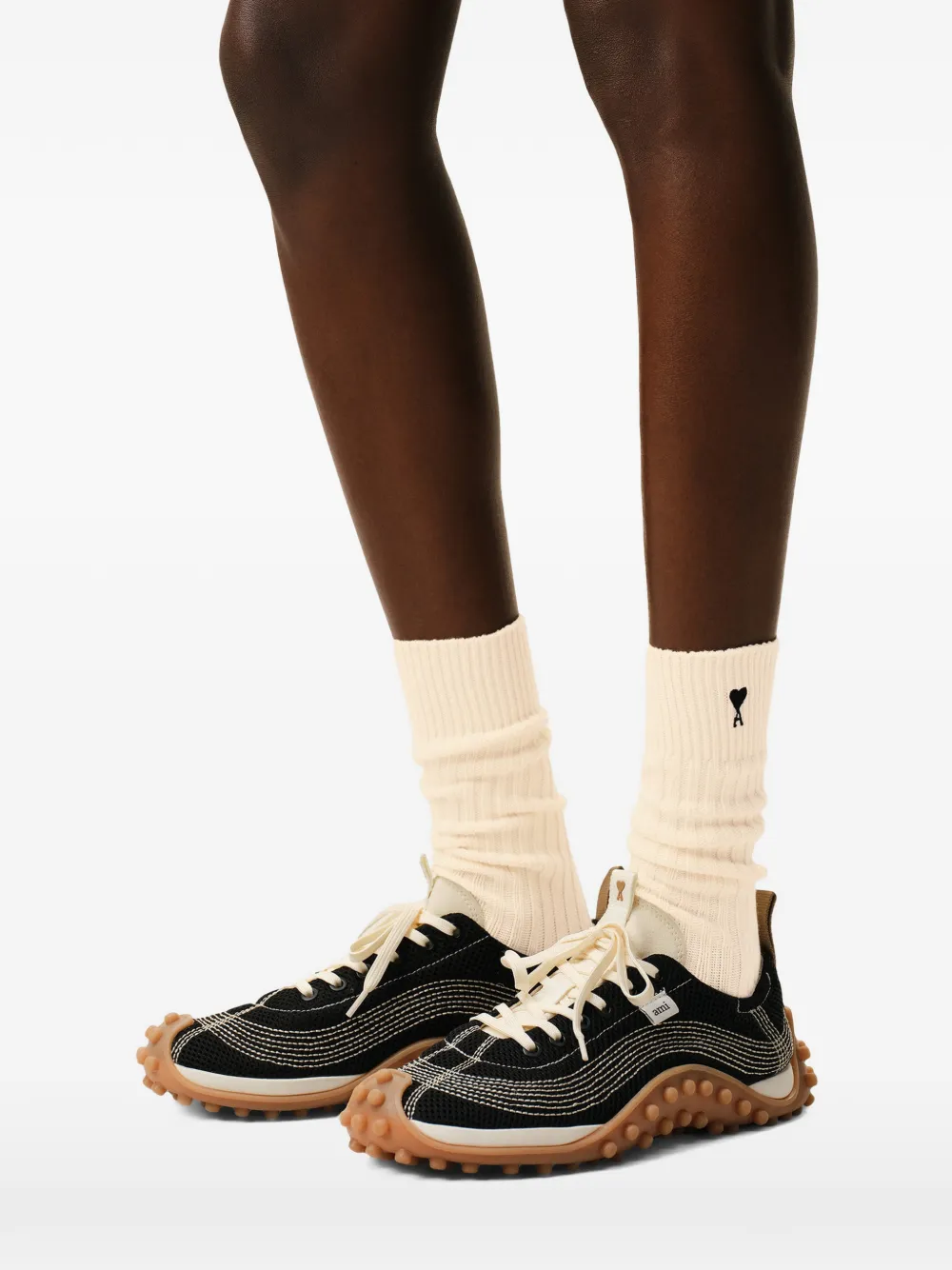  Ami Paris Ami De Coeur Ribbed Socks - Neutrals 