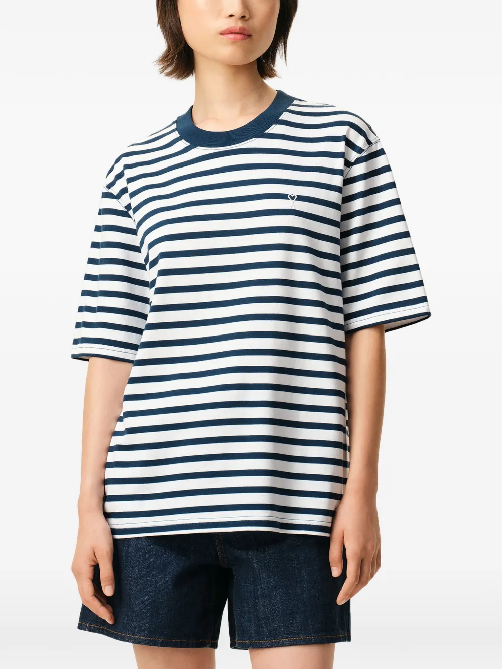 AMI Paris Mariniere T-shirt met horizontale streep Blauw