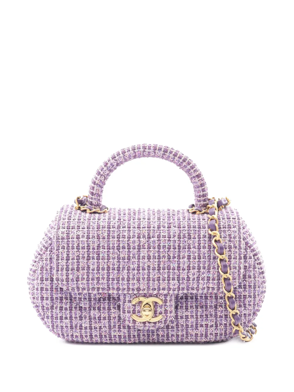 CHANEL Pre-Owned 2021-2025 CC Quilted Tweed Top Handle Flap satchel - Viola