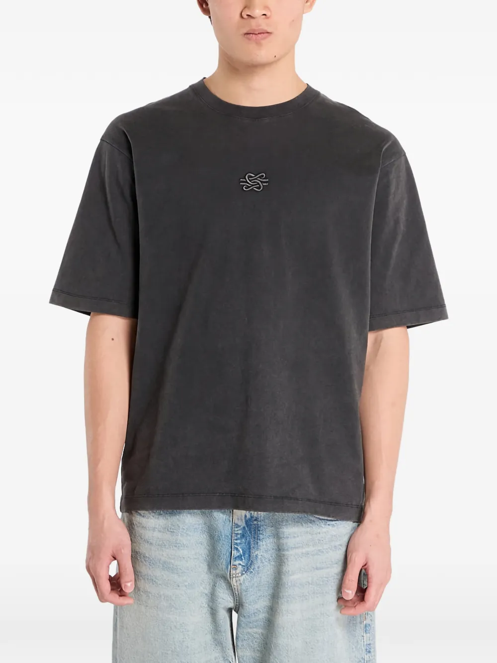 Filling Pieces Boxy T-shirt met borduurwerk Grijs