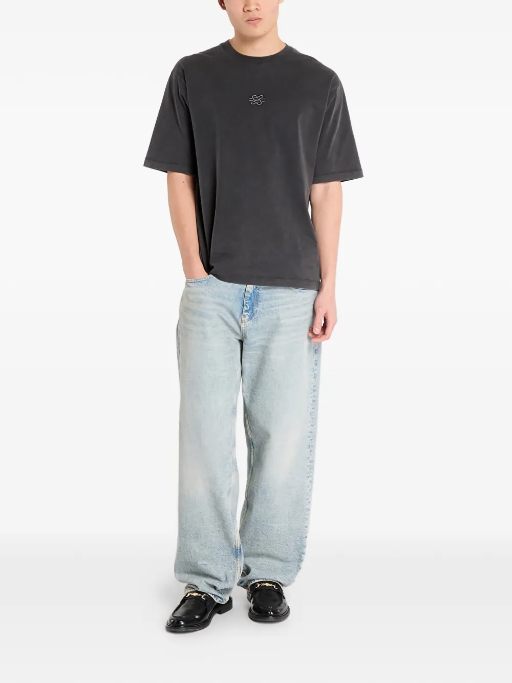 Filling Pieces boxy embroidered T-shirt - Grijs