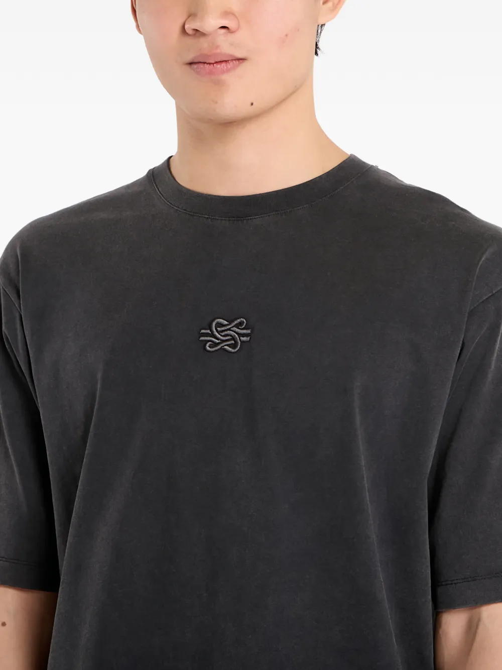 Filling Pieces Boxy T-shirt met borduurwerk Grijs