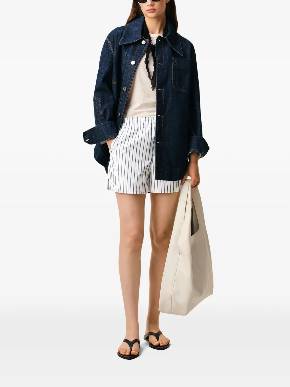 AMI Paris Shorts met elastische taille en strepen Wit