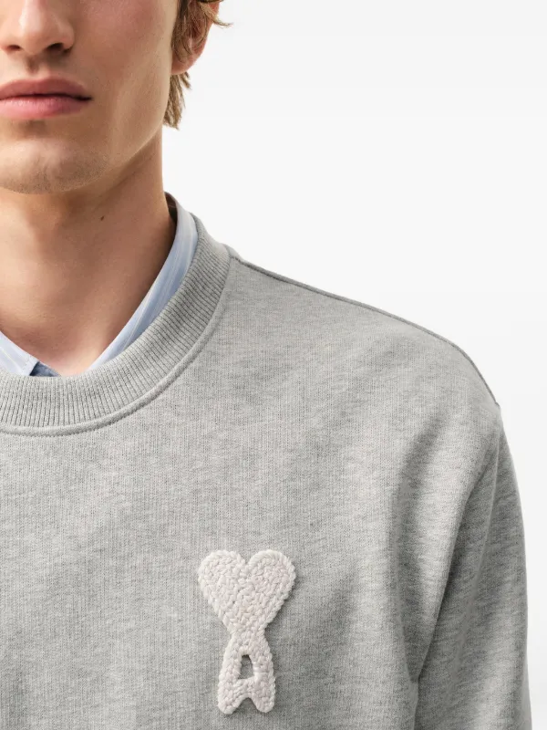 AMI Paris Ami De Coeur logo-patch Sweatshirt | Grey | FARFETCH AU