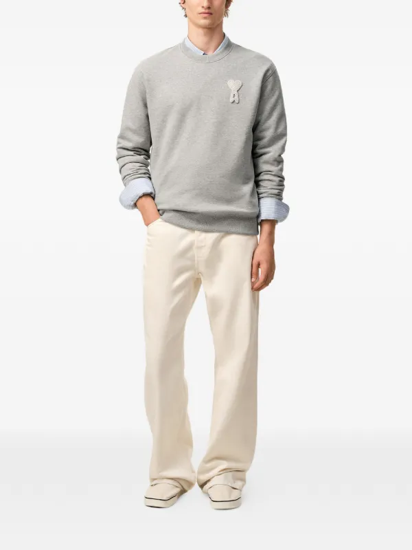 AMI Paris Cotton Knitted Ami De Coeur Sweatshirt | Grey | FARFETCH