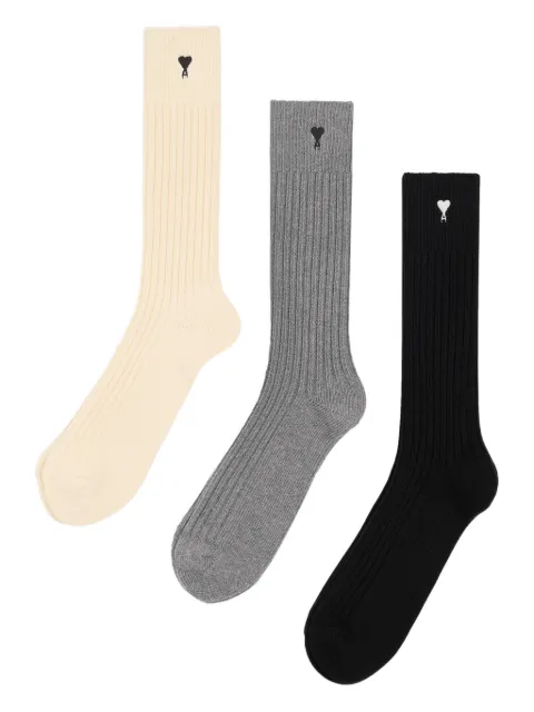 AMI Paris logo-embroidered ribbed socks (set of three)