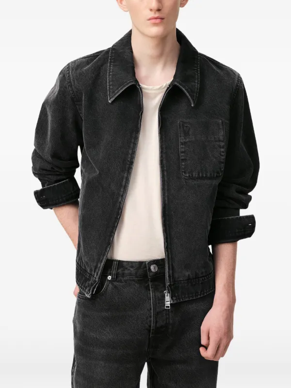 AMI Paris Ami De Coeur Denim Zipped Jacket | Black | FARFETCH