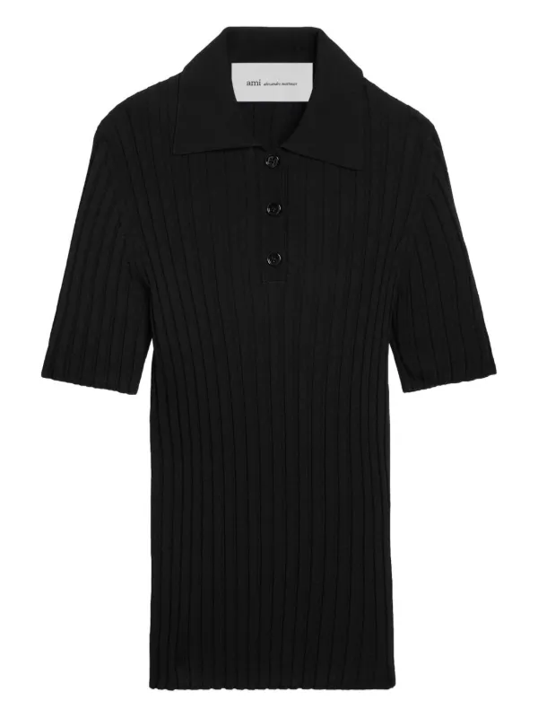 Ami Paris Black Knit Short-sleeves Polo