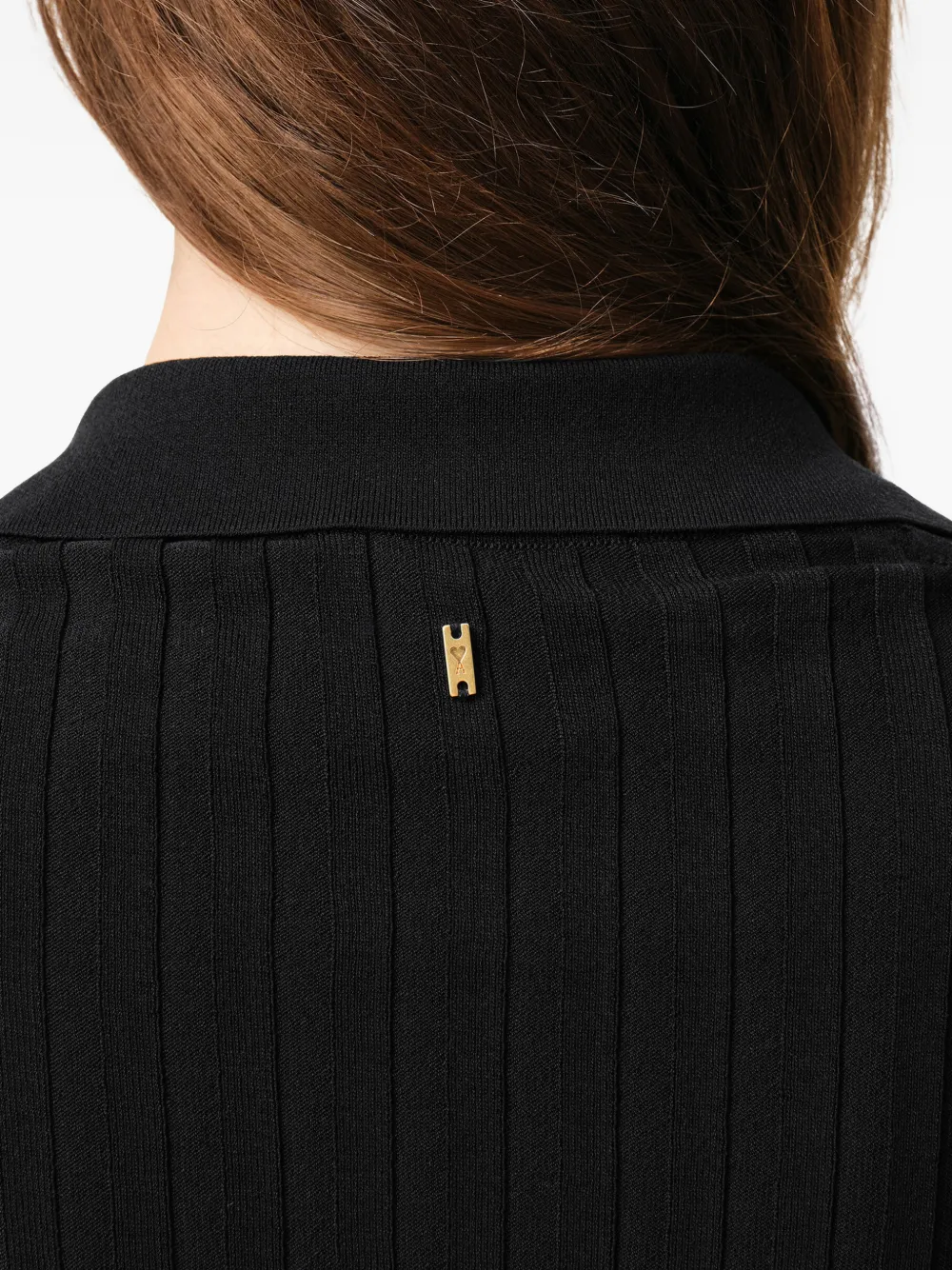 AMI Paris Geribbelde polotop met korte mouwen Zwart