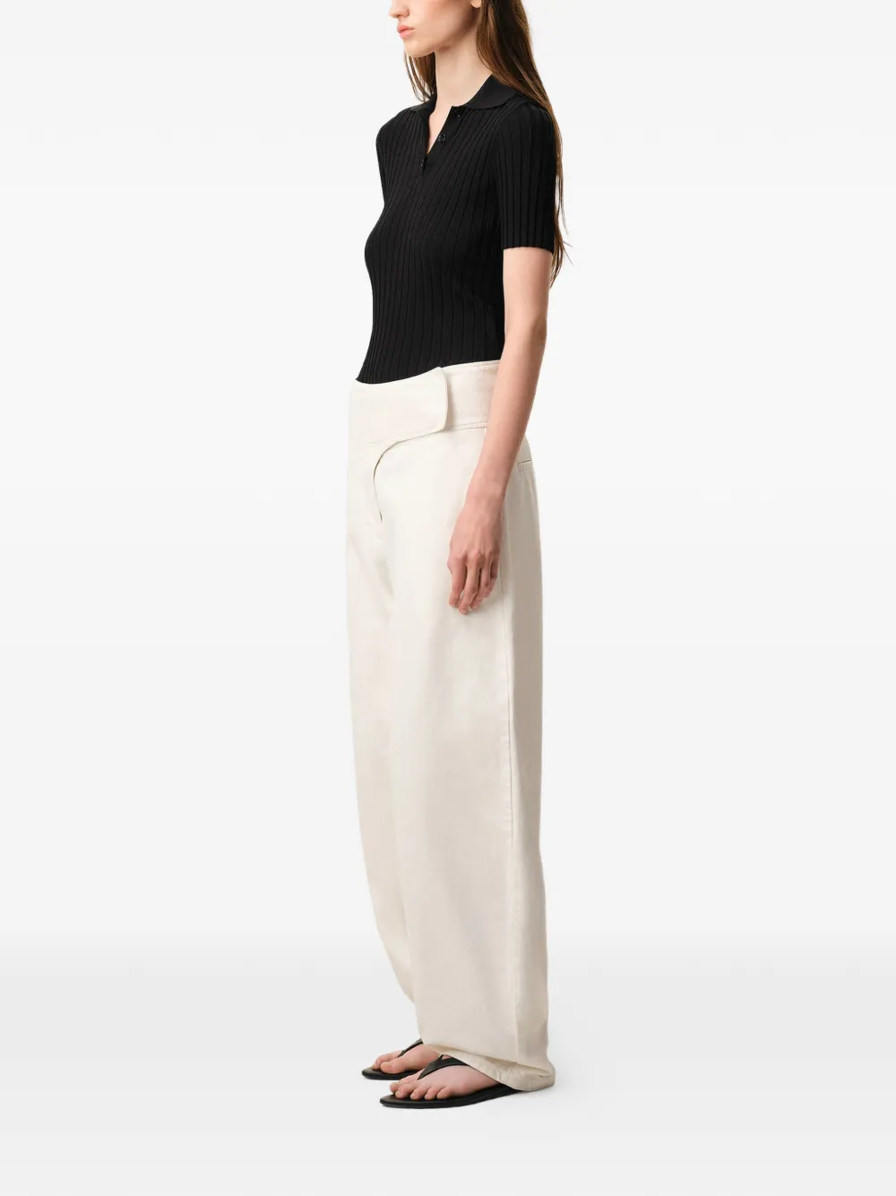 AMI Paris Geribbelde polotop met korte mouwen Zwart
