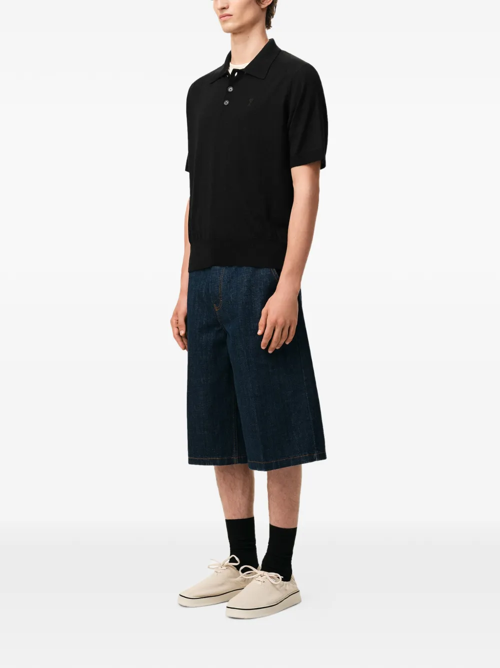 AMI Paris Ami De Coeur poloshirt met knopen Zwart