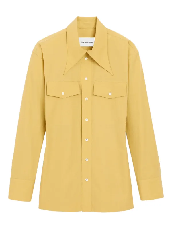 Ami Paris Cotton Sharp Collar Fitted Shirt in Yellow
