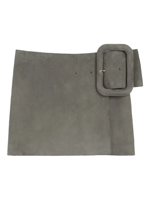 Ami Paris Goat Leather Big Buckle Belted Mini Skirt in Grey