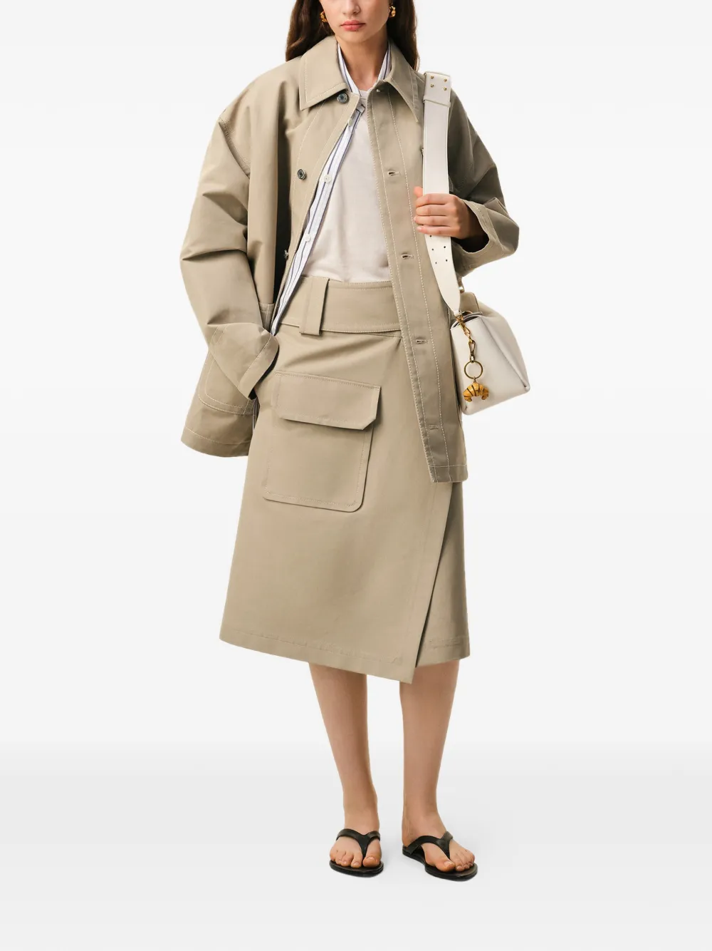  Ami Paris Wrap Belt Cotton Midi Skirt - Neutrals 