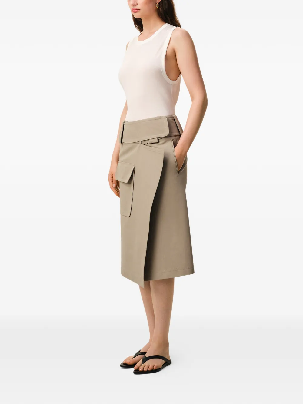  Ami Paris Wrap Belt Cotton Midi Skirt - Neutrals 